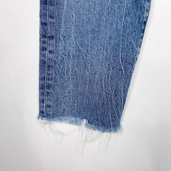 Levis Womens 28 High Rise Button Front Straight Crop Jeans Raw Fray Hem Denim - Picture 13 of 14